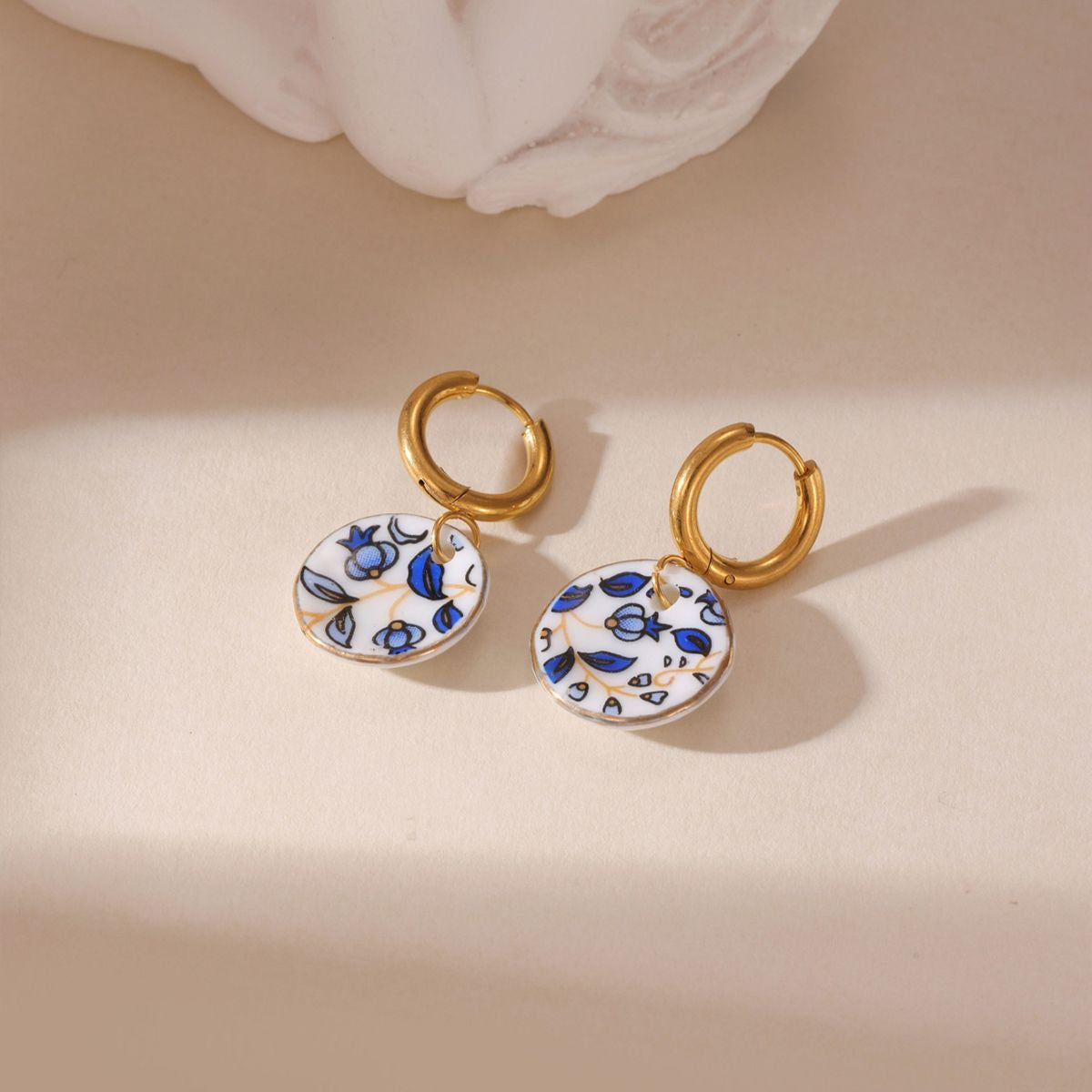 Wholesale Cup and Plate Shaped Ceramic Blue and White Porcelain Earrings