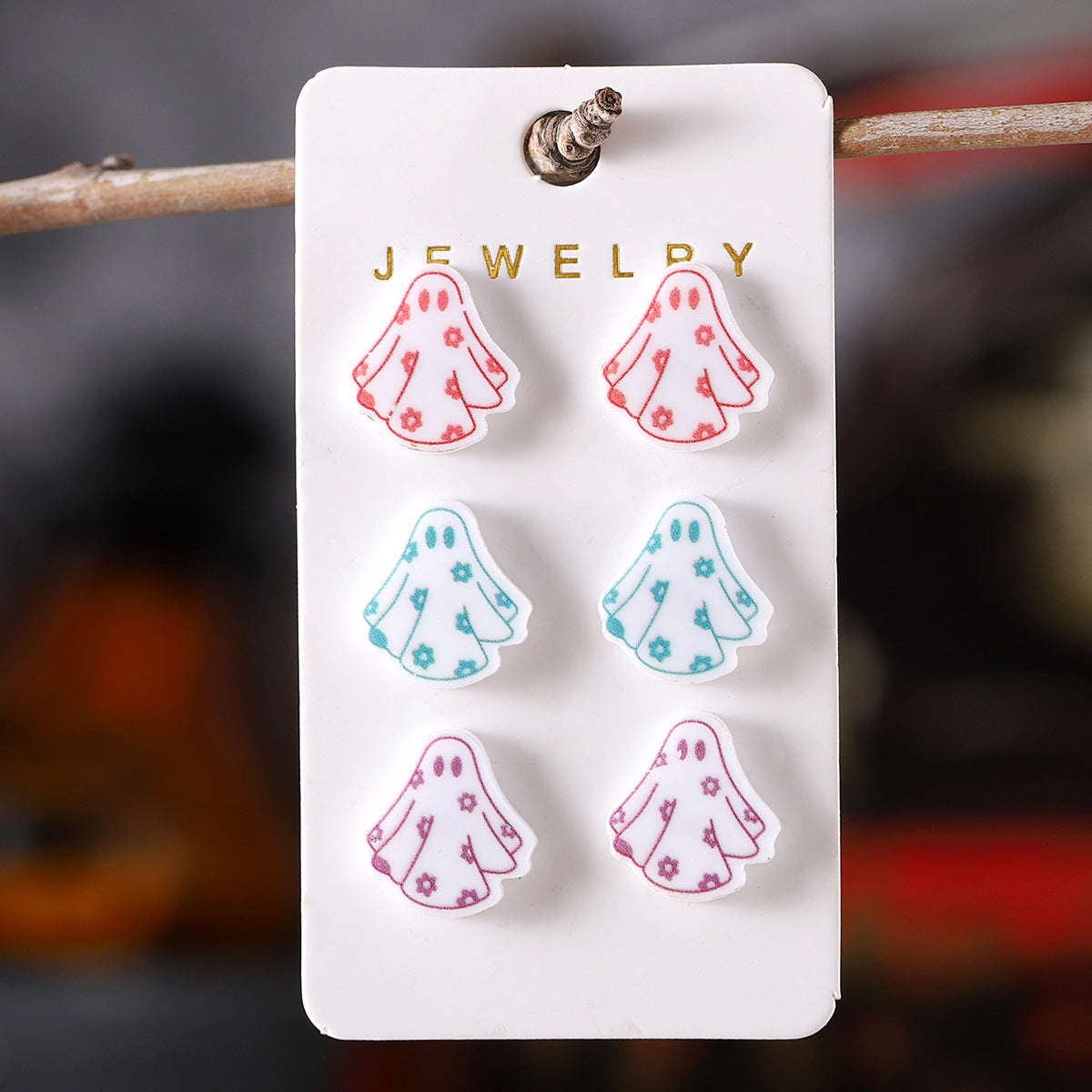 Wholesale Halloween Cute Colorful Flowers Ghost Gothic Acrylic Earring Set ACC-ES-ChuLian067