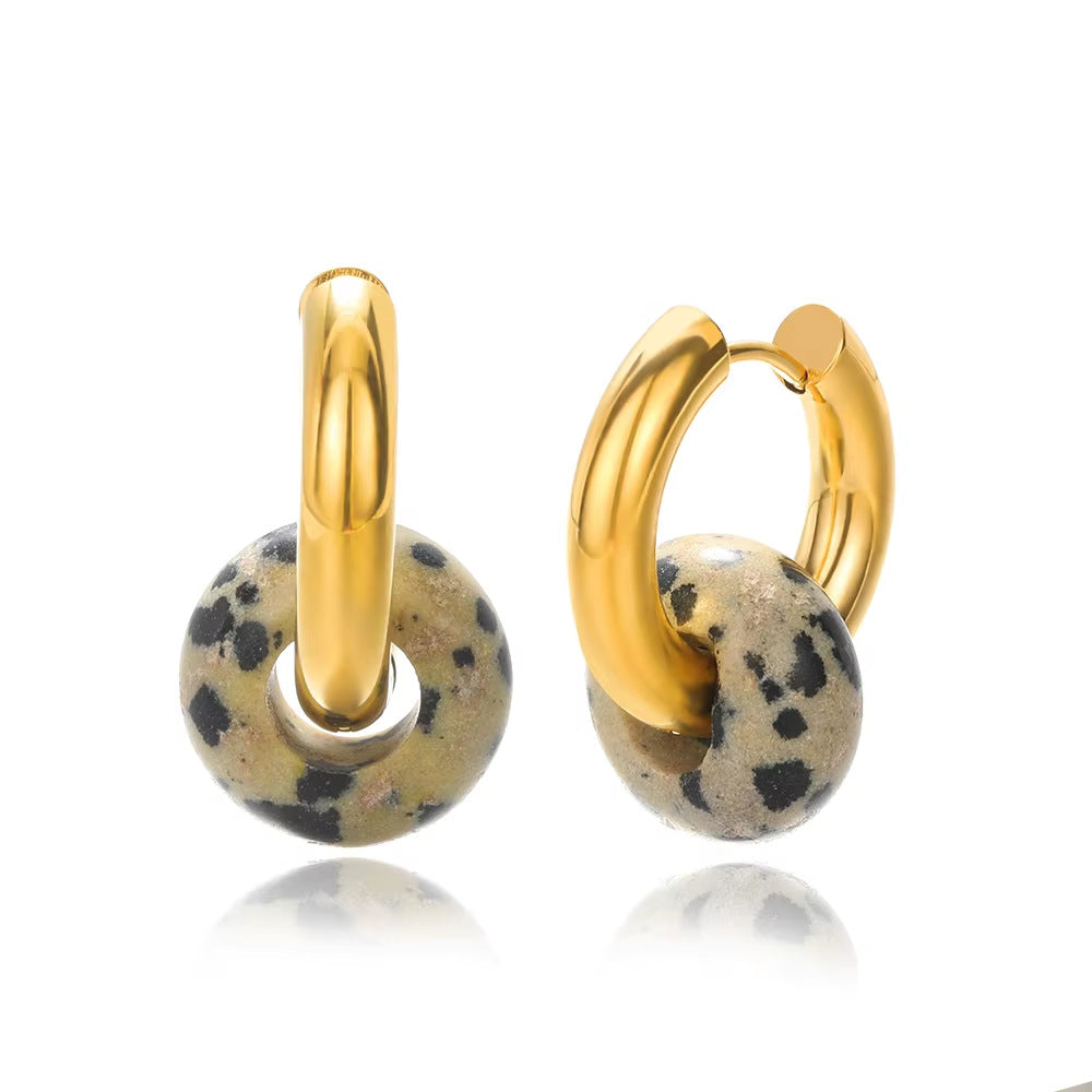 Wholesale Stainless steel earrings plated with 18K gold and natural stone