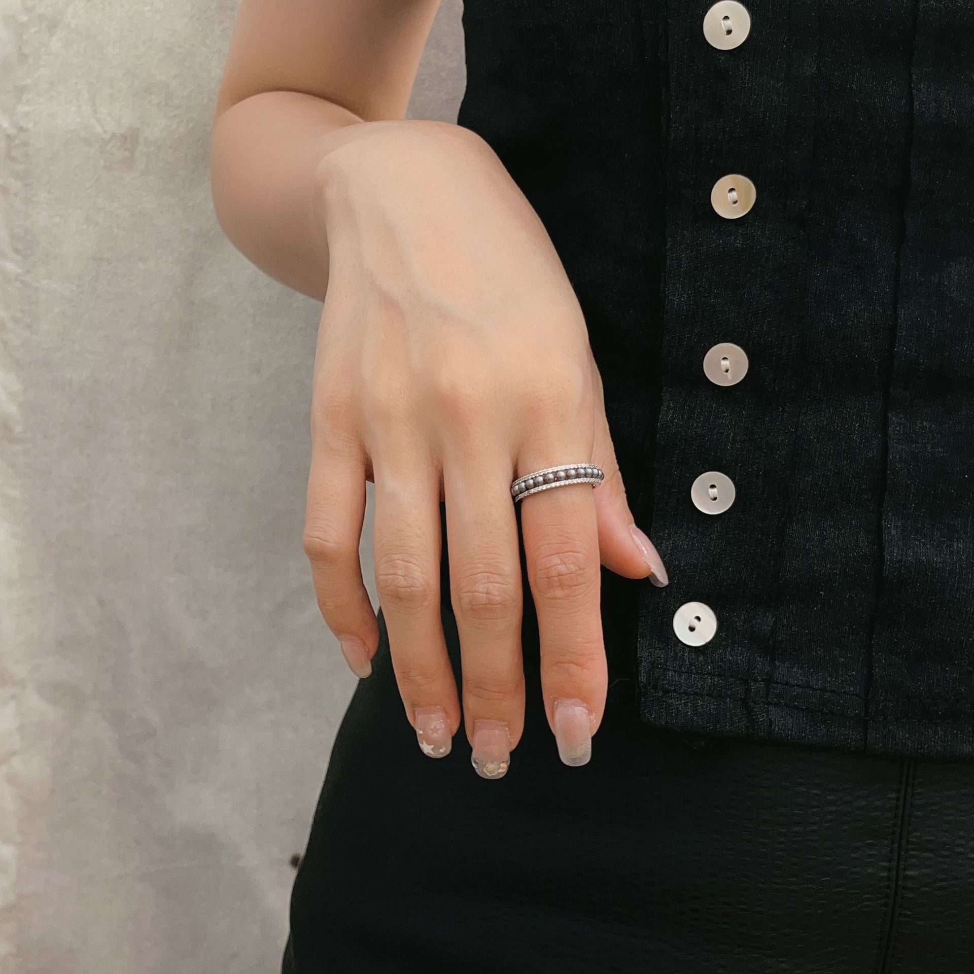 Wholesale  Gray Pearl Ring  Open Ring