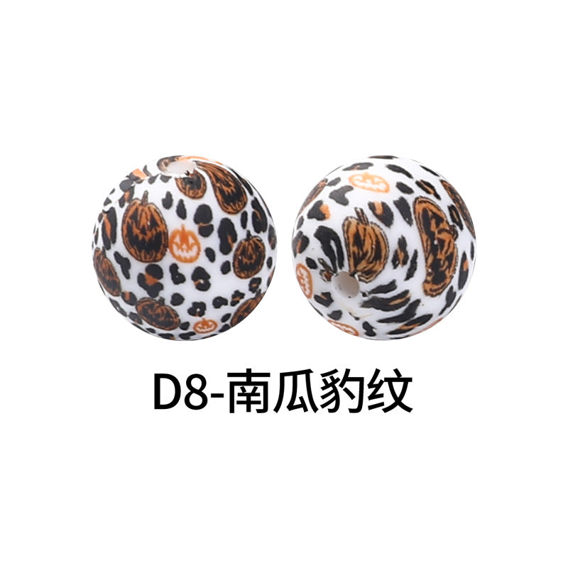 Wholesale 100pcs Western Style Aztec Denim Leopard Print 15mm Silicone Beads DIY Beading Accessories ACC-BDS-RongFa009