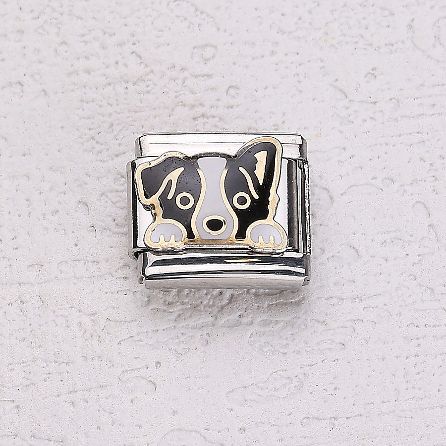 Wholesale 10pcs Italian Charm Bracelet 9mm DIY Splicing Cartoon Bear Pet Dog Stainless Steel Composable Bracelet