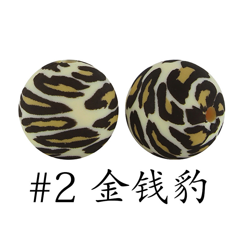 Wholesale 50pcs Western Style Leopard Skull Color Aztec Printed Silicone Balls Beads ACC-BDS-HeSheng007