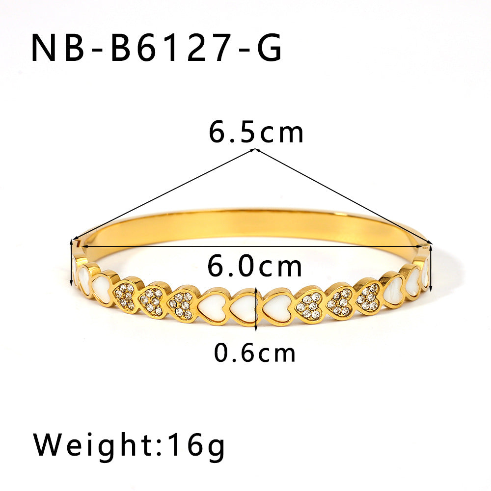 Wholesale Stainless Steel Inlaid Zircon White Shell Full Diamond 18K Gold Color Bracelet ACC-BT-XinY026