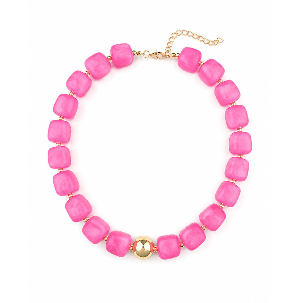 Wholesale Sweet Style Colorful Sugar Cube Acrylic Beaded Necklace Handmade Jewelry
