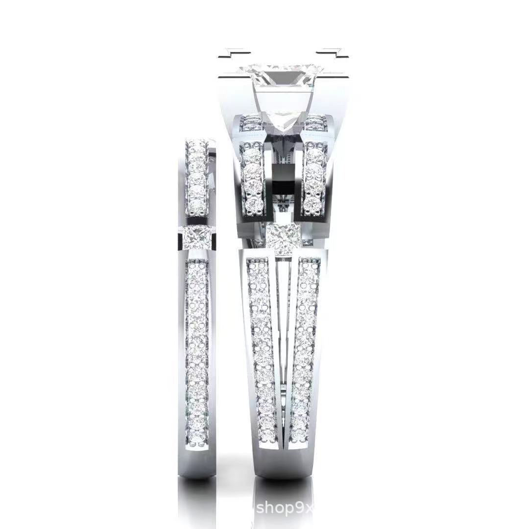 Wholesale Trendy Geometric Couple Ring White Alloy Jewelry Accessory Gift Boutique