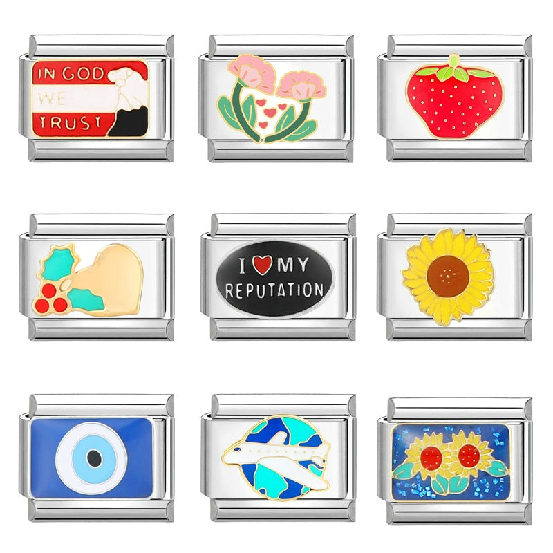 Wholesale Italian Charm Bracelet 9mm DIY Splicing Creative Pattern Stainless Steel Composable Bracelet