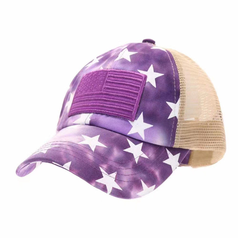 Wholesale ponytail baseball cap cross embroidered American flag  peaked cap