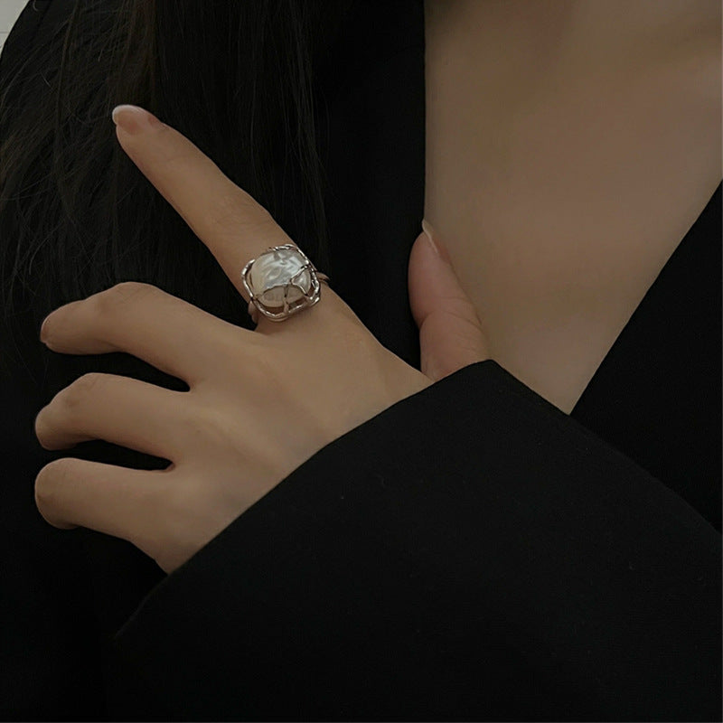 Wholesale  Pearl Ring for Women 925 Sterling Silver Square Open Ring