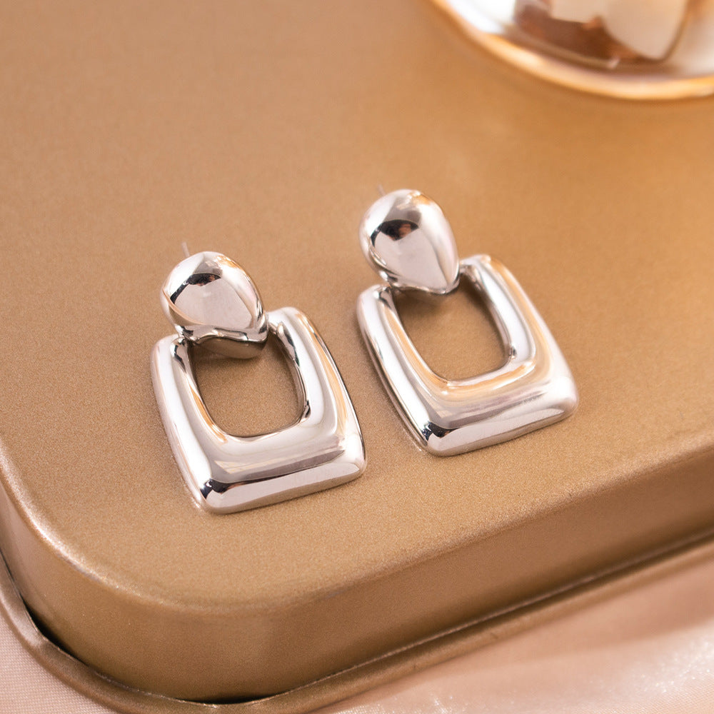 Wholesale Real Gold Electroplated Hollow Geometric Earrings