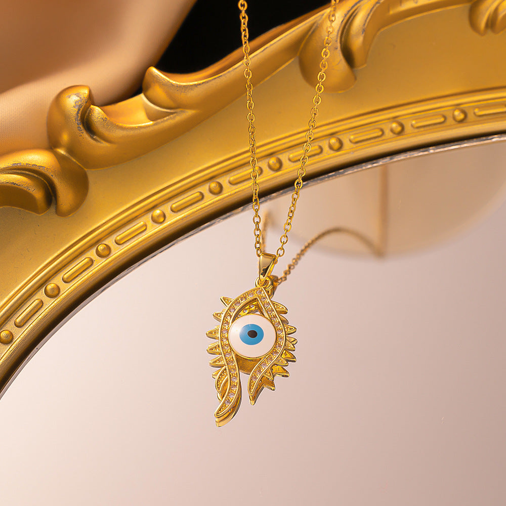 Wholesale non-fading blue eye devil eye titanium steel necklace