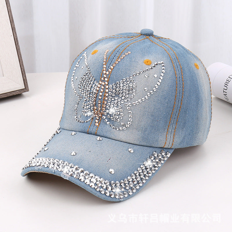 Wholesale Rhinestone Washed Denim Baseball Cap