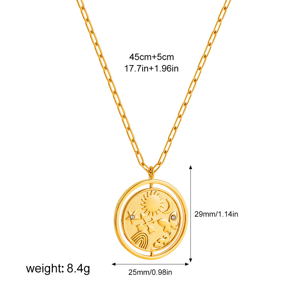 Wholesale  18K gold double-sided flip pendant sun inlaid diamond relief necklace
