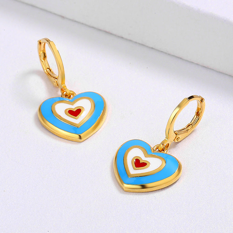 Wholesale Colorful Enamel Heart Shape Ring Earrings
