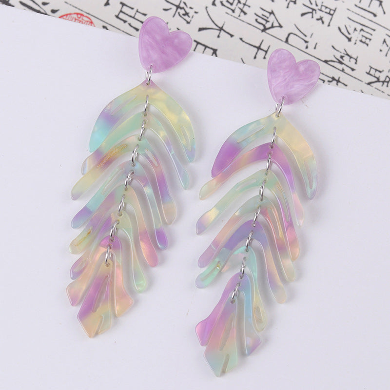 Wholesale leaf earrings fresh simple leaf acrylic acetate earrings Tassel Style