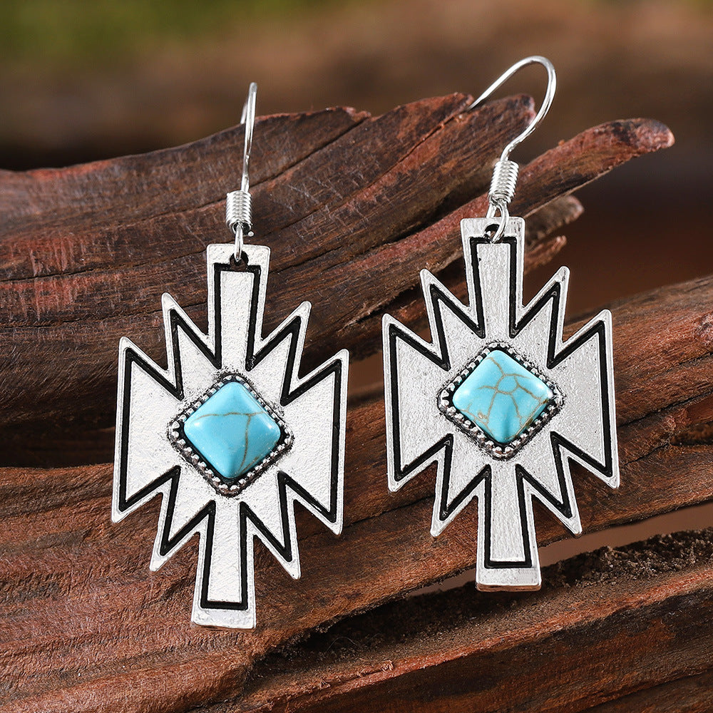 Wholesale  Ethnic Style Diamond Inlaid Turquoise Earrings Necklace