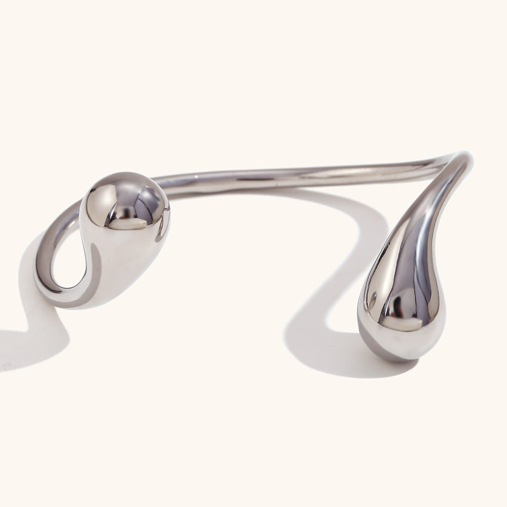 Wholesale Stainless Steel Plated 18K Gold Double Water Drop Tip Open Bracelet ACC-BT-DingRan001