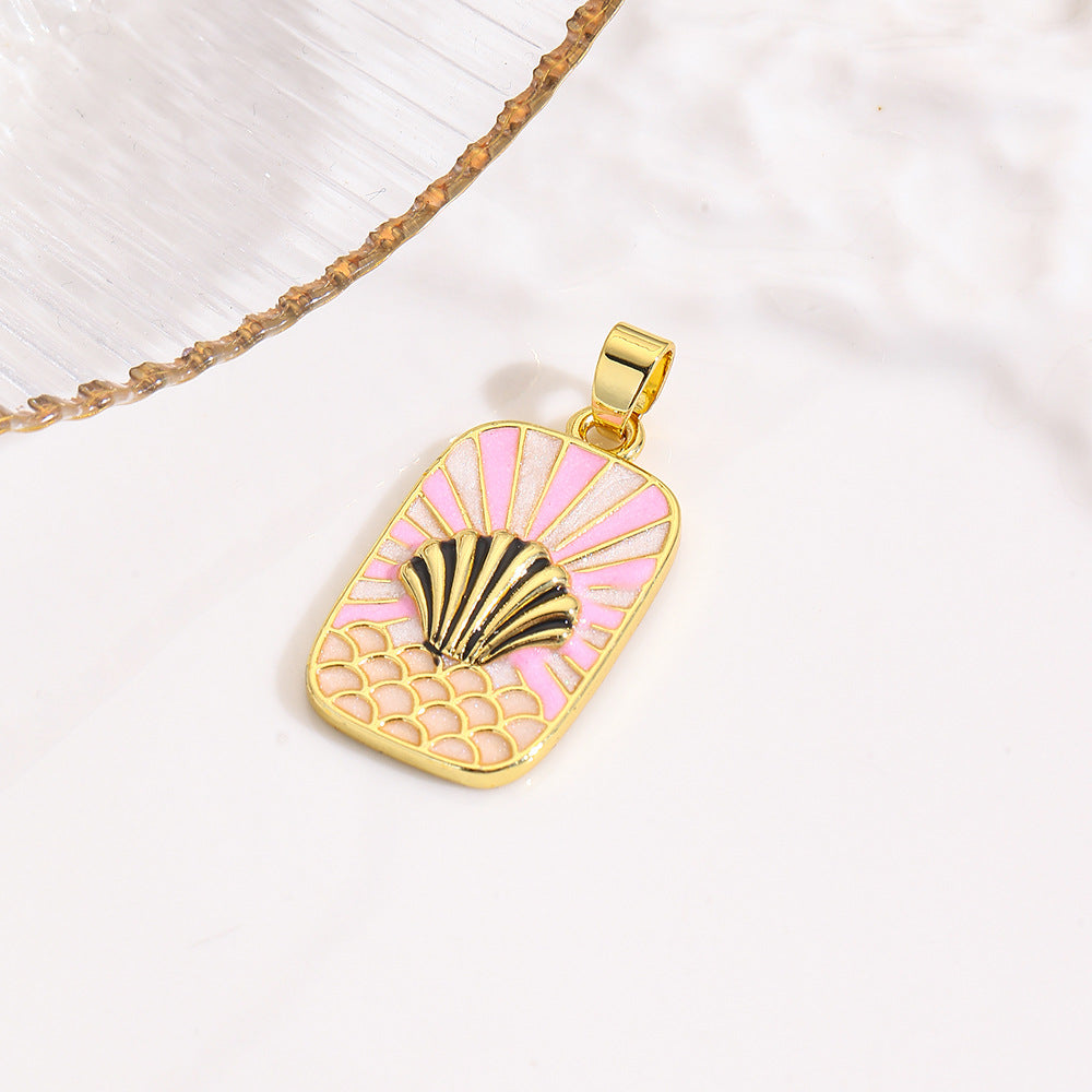 Wholesale square color dripping copper love conch shell eye moon jellyfish tarot pendant necklace