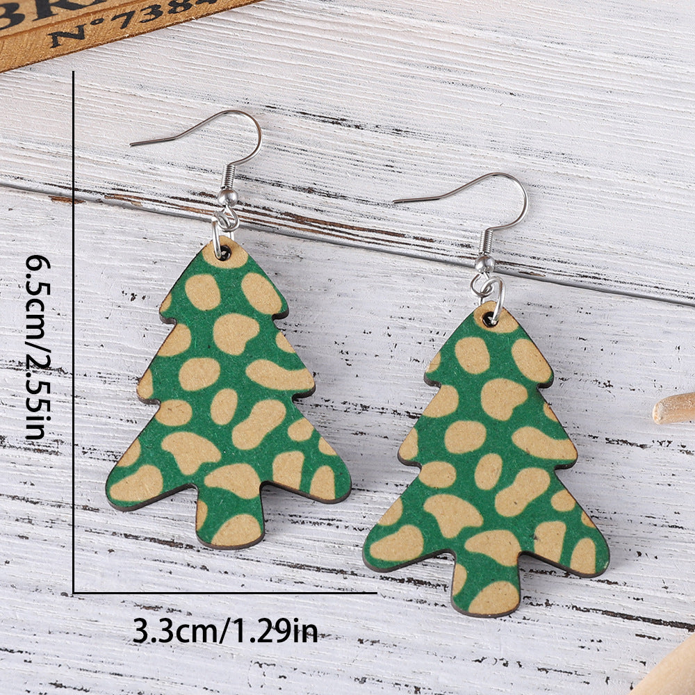 Wholesale Christmas Tree Pendant  Wooden Double-sided Earrings