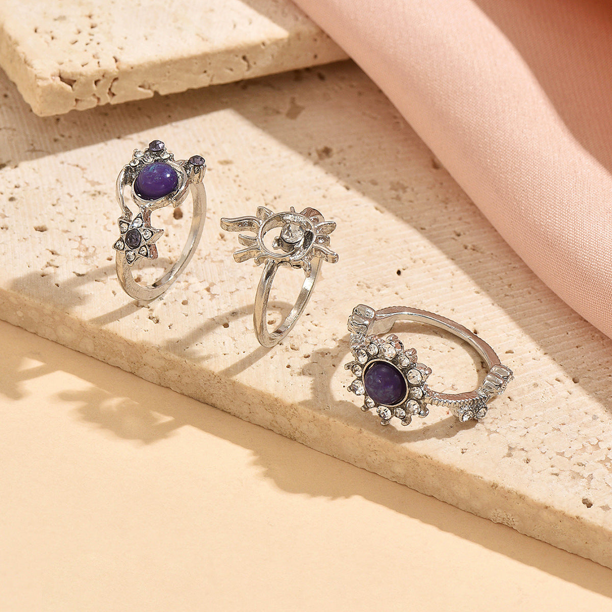 Wholesale Purple Sun Moon Knuckle Ring Set Trendy Fashion Jewelry Accessory Gift