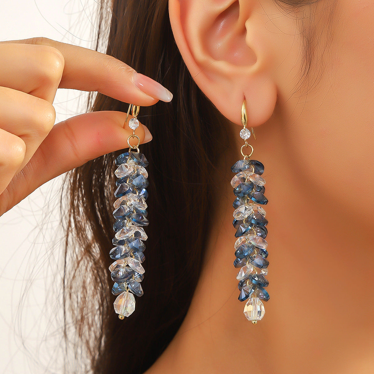 Wholesale  Long Grape Cluster Crystal Earrings  Luxury Zircon Crystal Drop Earrings