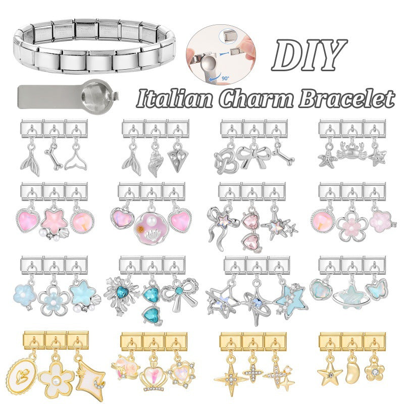 Wholesale Stainless Steel Flower Pendant Three-Piece DIY Bracelet Set Fashion Accessory for Everyday Wear
