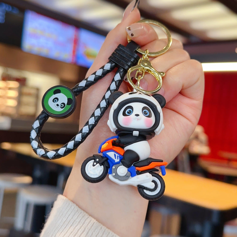 Wholesale Cute Motorcycle Panda PVC Keychain Cartoon Bag Charm Gift For Couples Resale