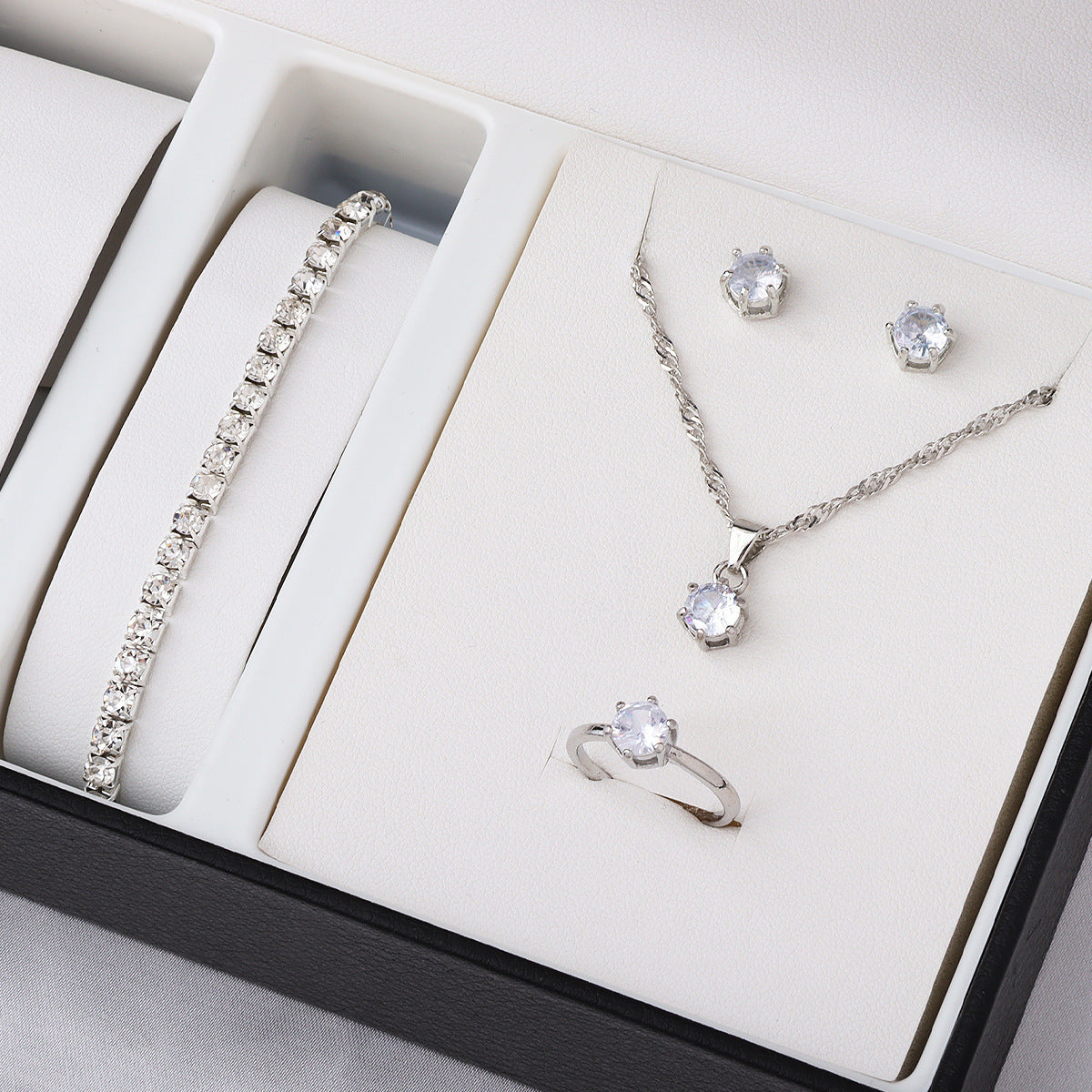 Wholesale Zircon Earrings Necklace Ring Bracelet Four-Piece Set Accessories