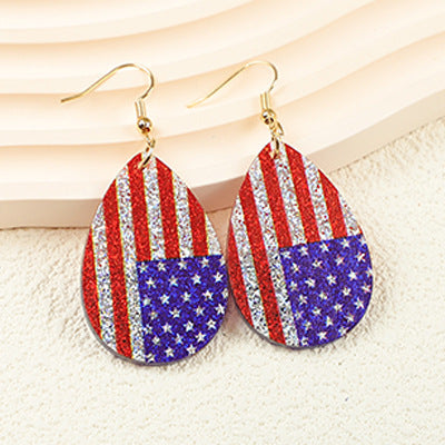 Wholesale  American Independence Day Five-Pointed Star Flag Element Leopard Print Women's Acrylic Earrings