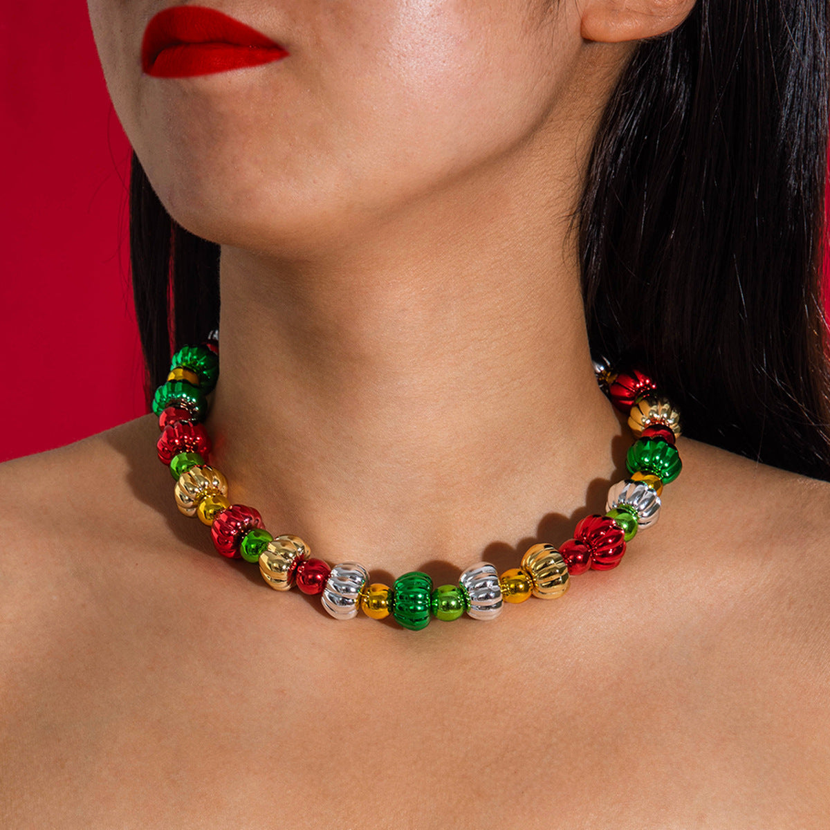 Wholesale Color Pumpkin Knot Beaded Clavicle Chain  Christmas Necklace