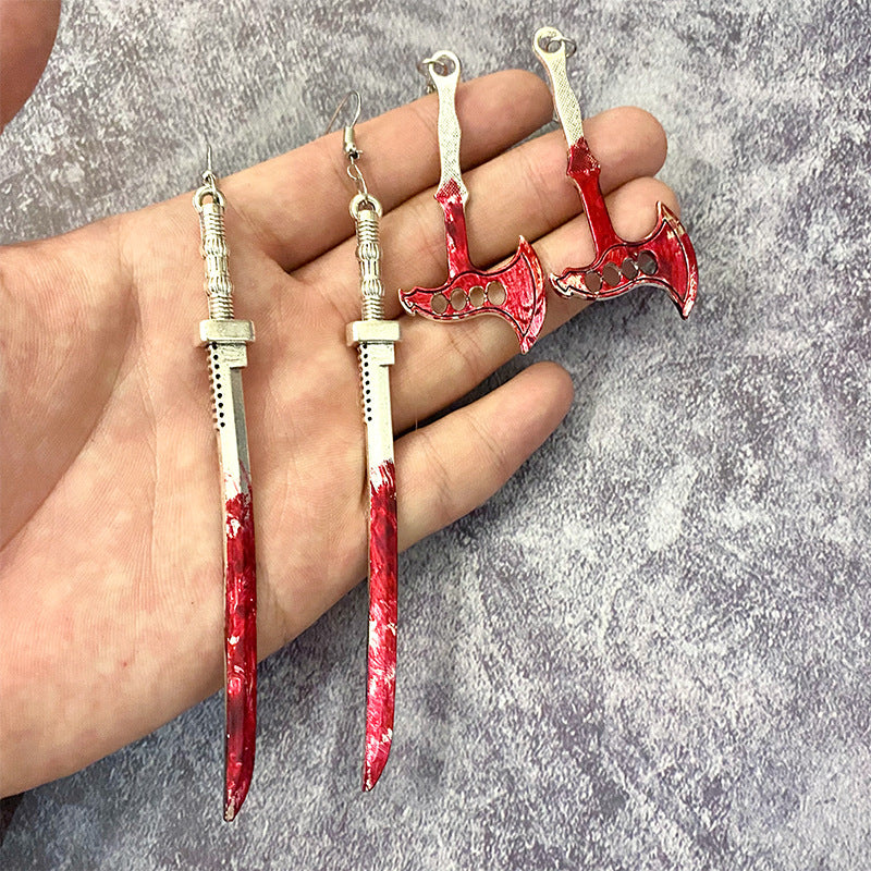 Wholesale  Halloween alloy earrings dagger axe horror blood earrings