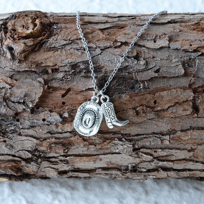 Wholesale  fashion Denim theme creative personality western cowboy hat boots necklace