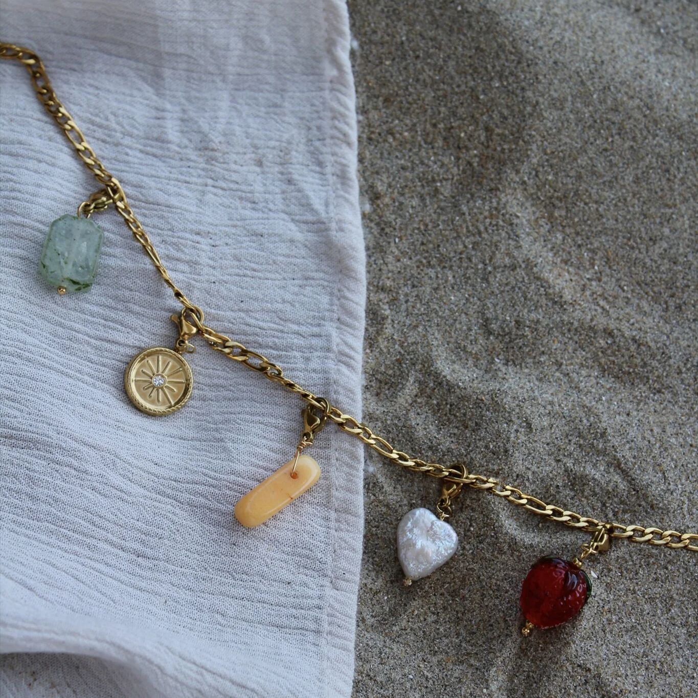 Wholesale Stainless Steel Four Leaf Clover Sun Ray Lobster Clasp Pendant Colored Stone Necklace