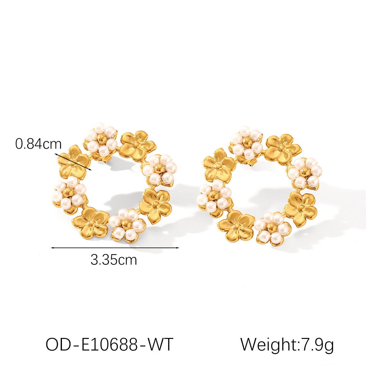 Wholesale  Stainless Steel 18K Gold Pearl Wreath Earrings