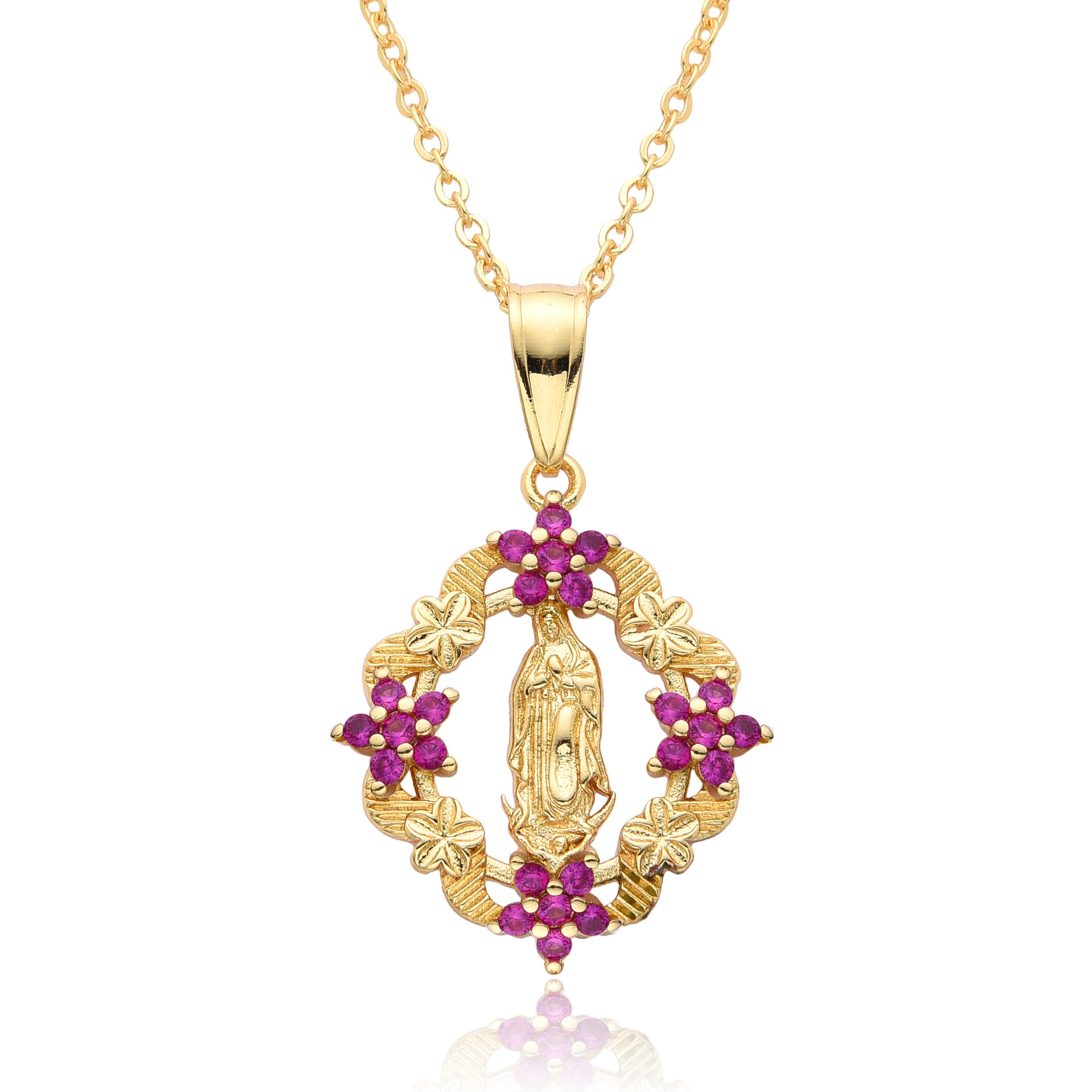 Wholesale faith Virgin Mary flower necklace female copper plated 18K gold pendant jewelry