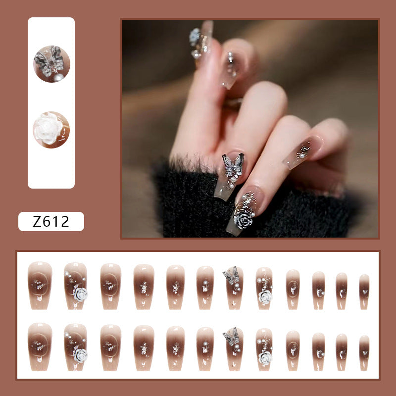 Wholesale 24 Pieces/box Crystal Butterfly Camellia Nails Kits Nail Stickers