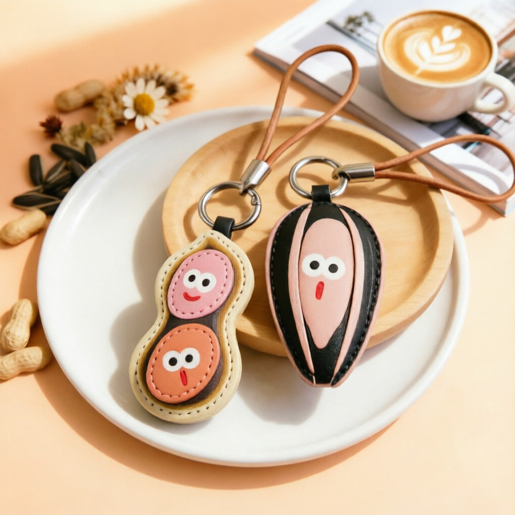 Wholesale PU Leather Peanut Sunflower Seed Keychain Cute Nut Shape Bag Charm Unisex Gift