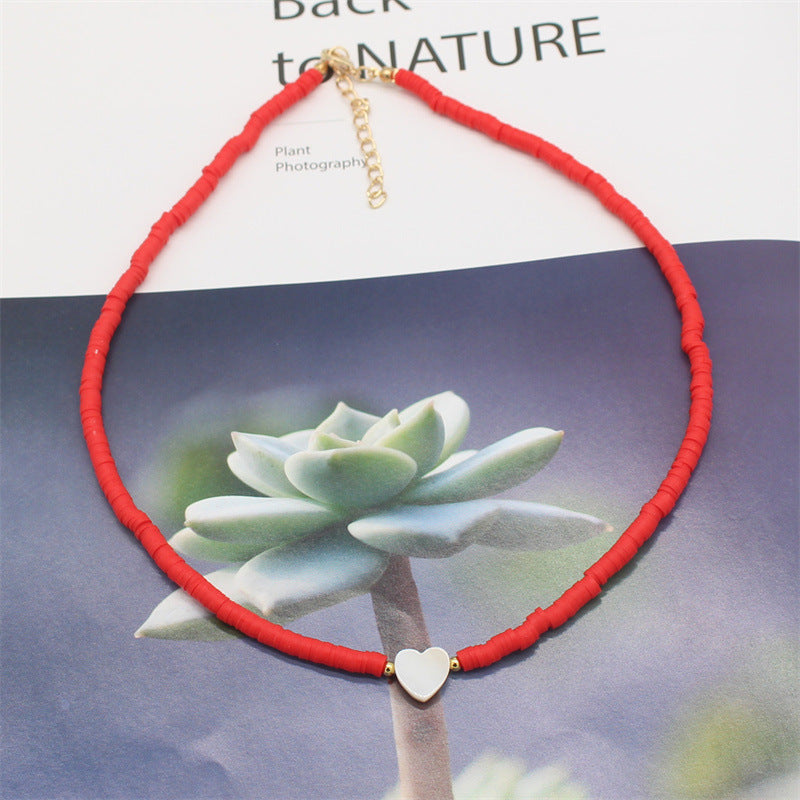 Wholesale soft pottery necklace  shell love beaded necklace