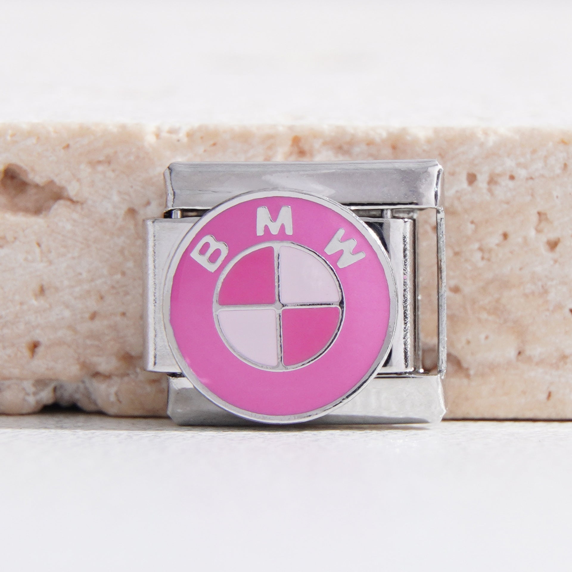 Wholesale Italian Charm Bracelet 9mm DIY Splicing Pink Car Logo Stainless Steel Composable Bracelet