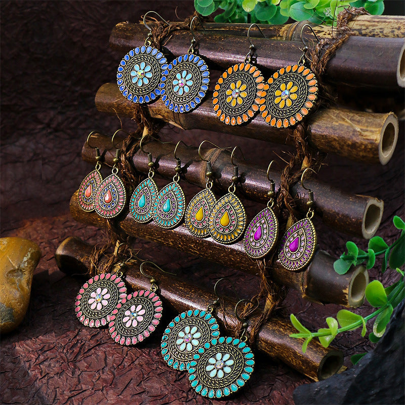 Wholesale Alloy Clear Drip Oil Geometric Bohemian Earrings for Women Fashion Accessory