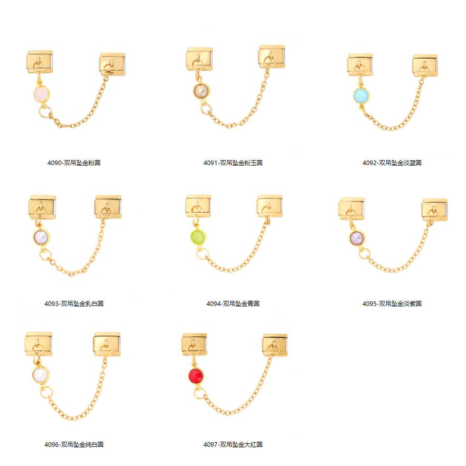 Wholesale Italian Creative Double Hook Colorful Birthstone Bracelet Stainless Steel Handmade Jewelry Accessory