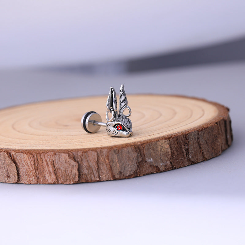 Wholesale Crimson Eyes Rabbit Titanium Steel Earrings