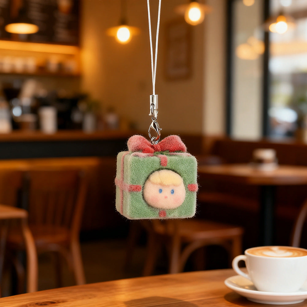 Wholesale Cute Resin Flocked Christmas Tree Keychain