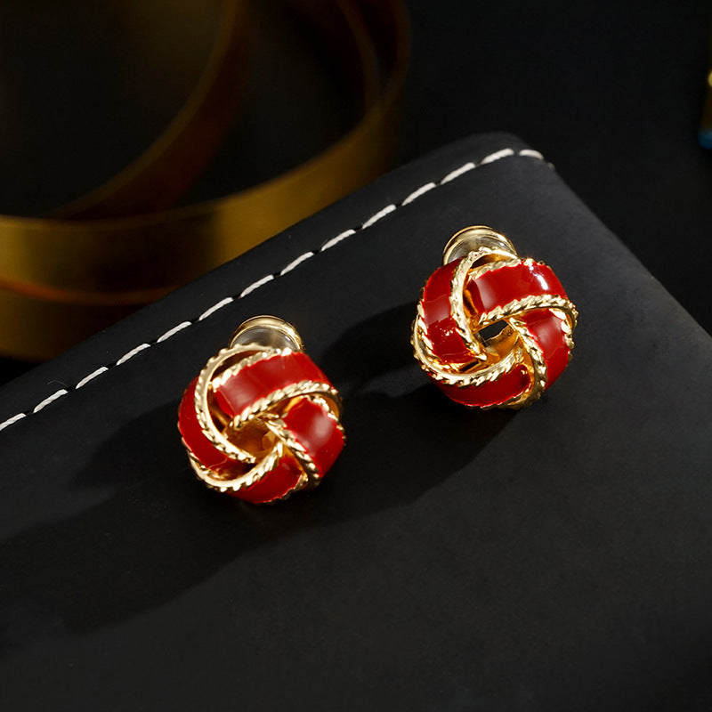 Wholesale unique design retro elegant drop of oil concentric knot earrings
