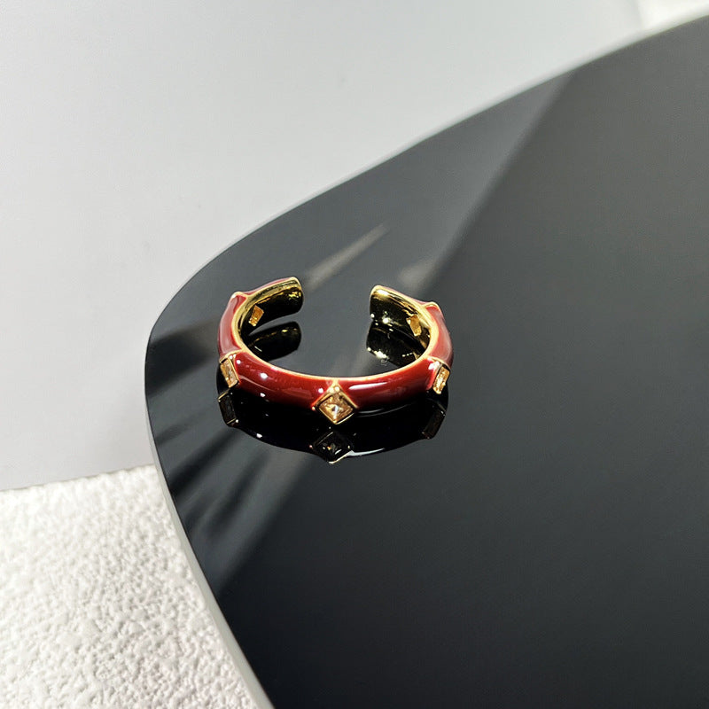 Wholesale Red Enamel Vintage  Drop Glaze Geometric Ring