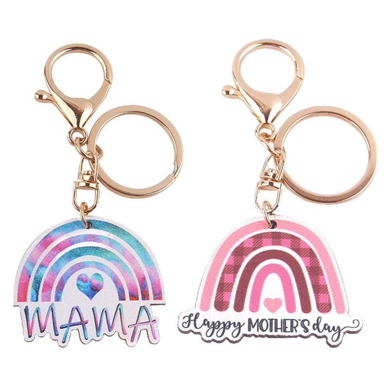 Wholesale cartoon Western rainbow MAMA wooden small pendant cute creative keychains