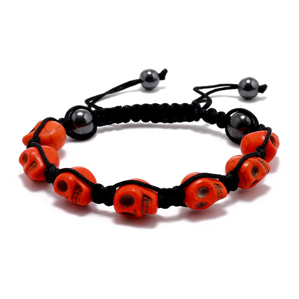 Wholesale Skull Design Handmade Braided Red Plastic Bracelet Women' s Fashion Accessory Casual Gift