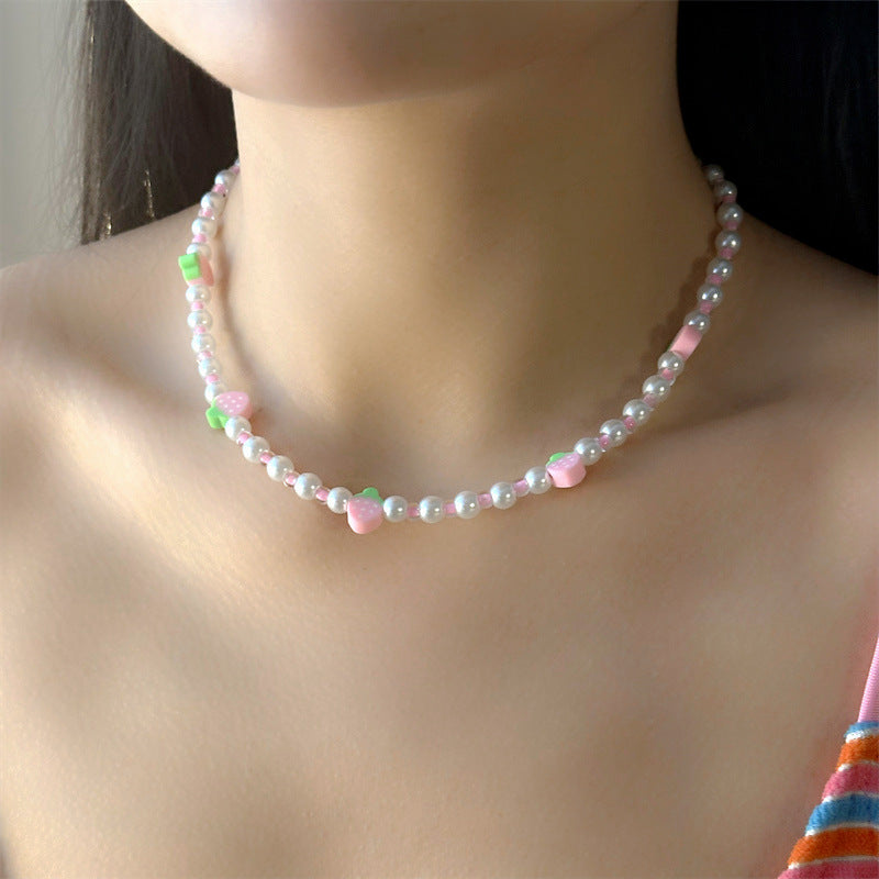 Wholesale  Soft Pottery Watermelon Strawberry Rice Beads Pearl Necklace