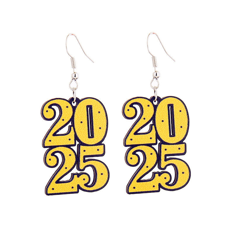 Wholesale New Year Wooden Digital Long Letter Stitching Earrings  ACC-ES-CT042
