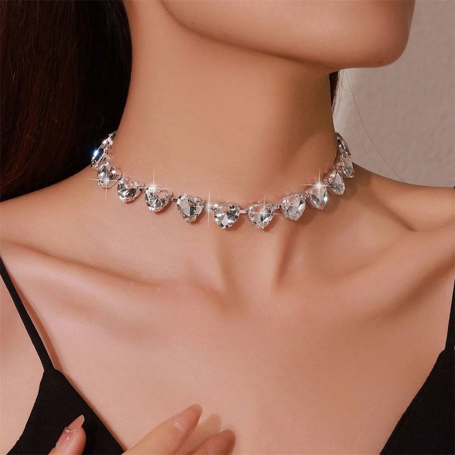 Wholesale Diamond-Encrusted Crystal Heart Necklace